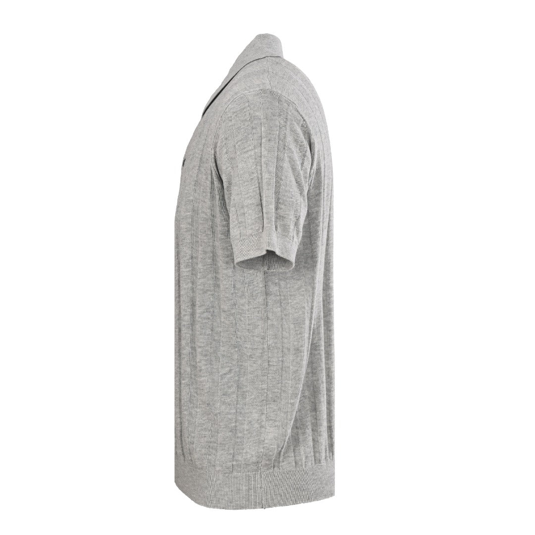 Brunello Cucinelli Cable-Knit Short-Sleeve Polo in Grey
