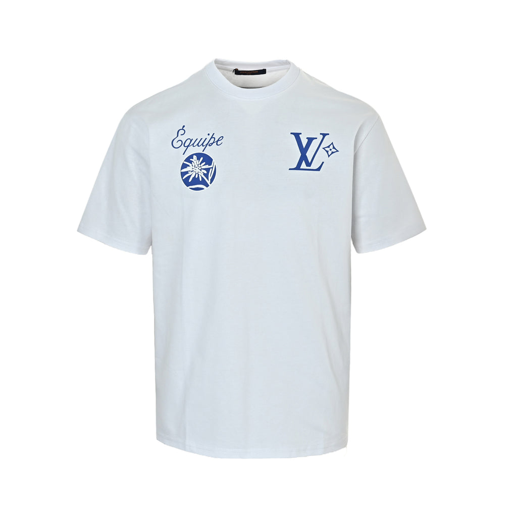 Louis Vuitton Equipe Blue Logo Print Short-Sleeve T-Shirt in White