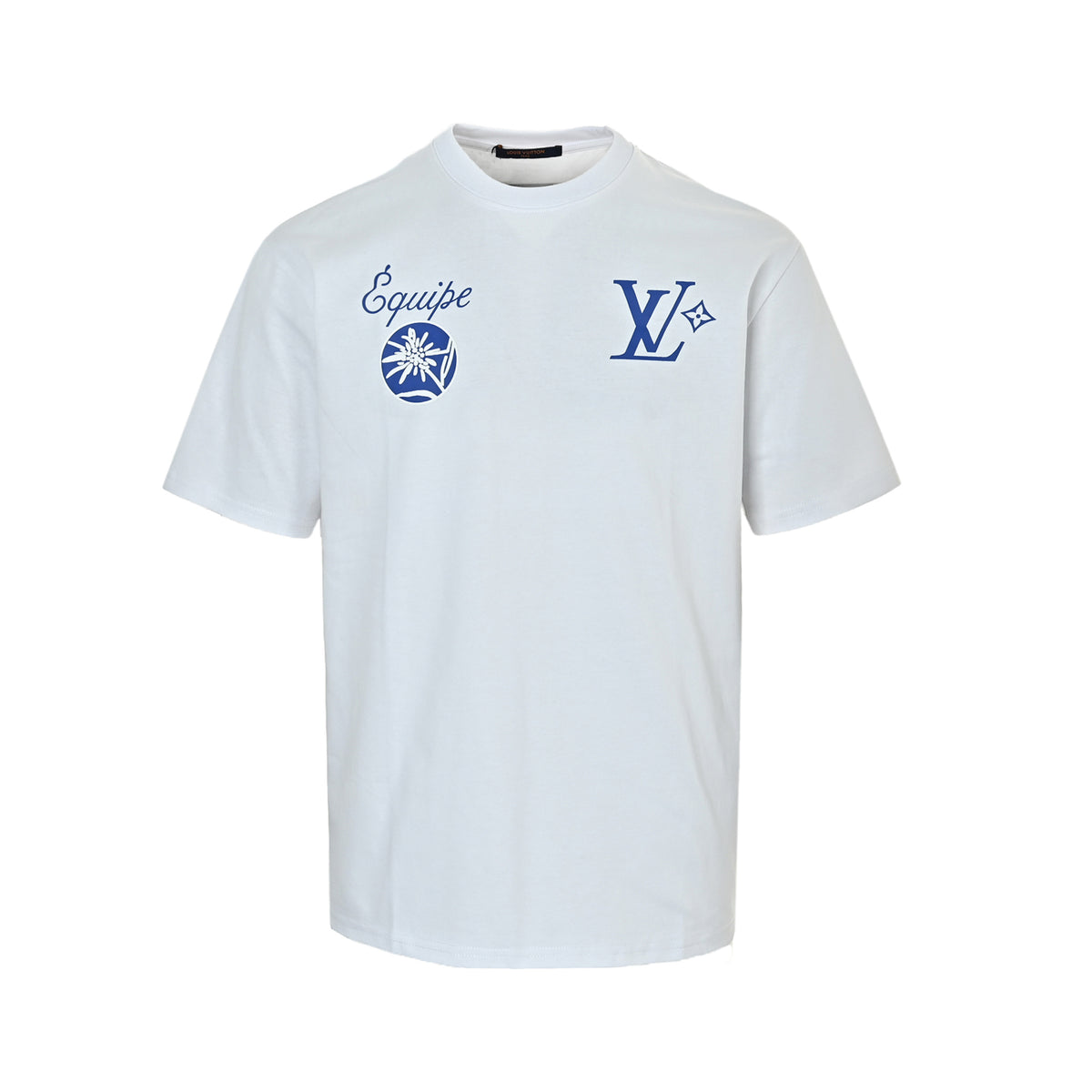 Louis Vuitton Equipe Blue Logo Print Short-Sleeve T-Shirt in White