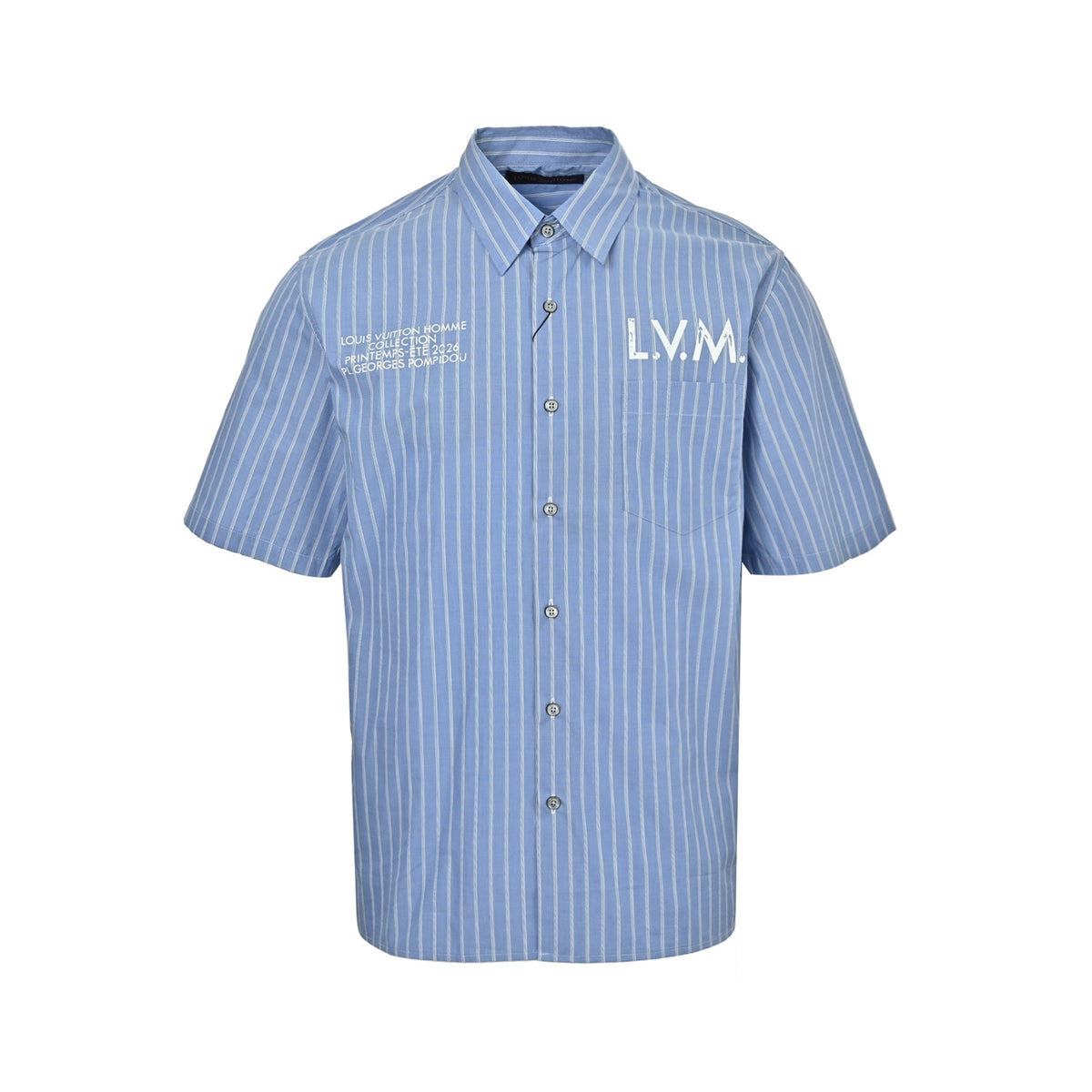 Louis Vuitton Striped LVM Print Short-Sleeve Shirt in Blue