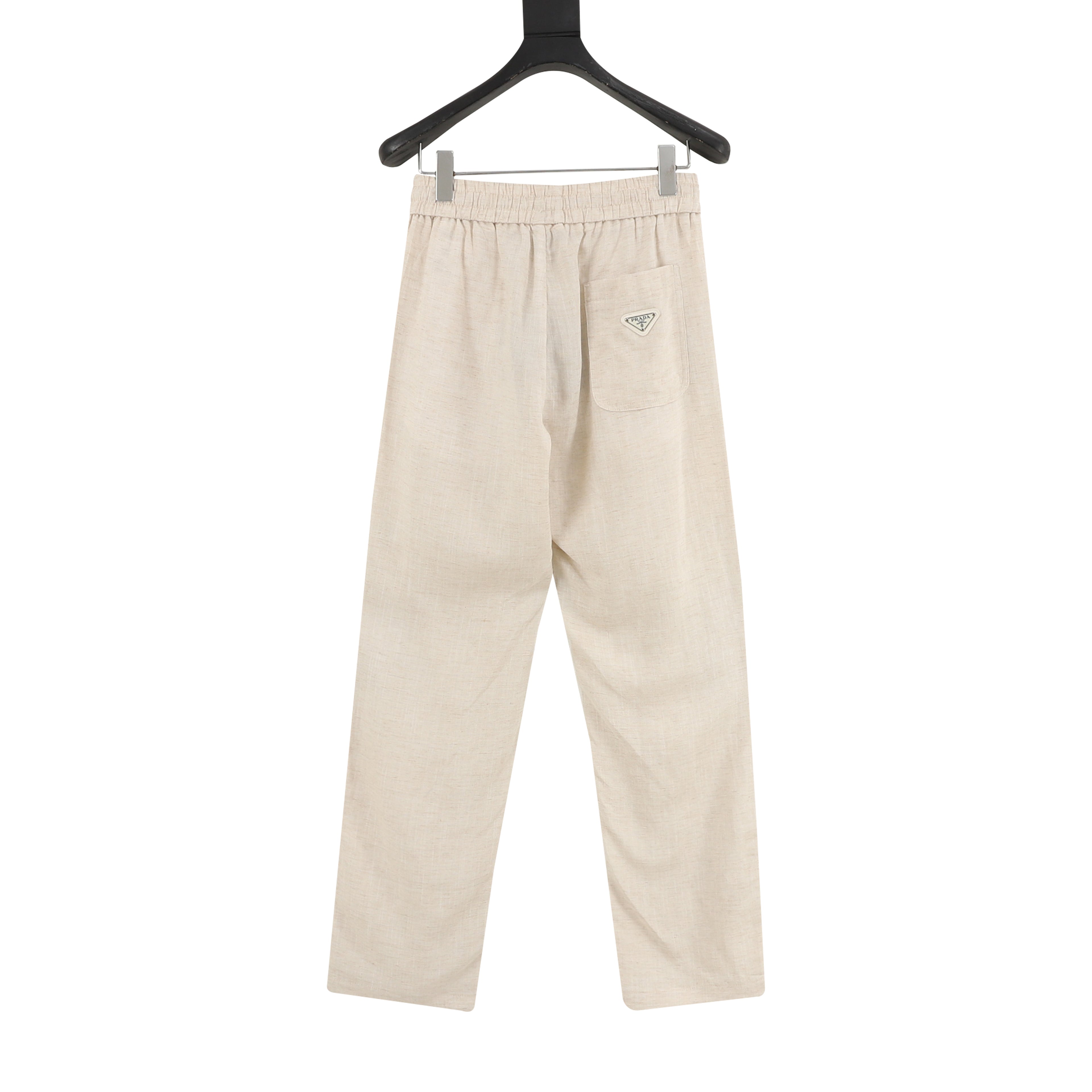 Prada Triangle Logo Linen-Blend Drawstring Wide-Leg Trousers