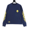 Chrome Hearts Sword Crest Floral Long-Sleeve Tee — Navy, Yellow Print