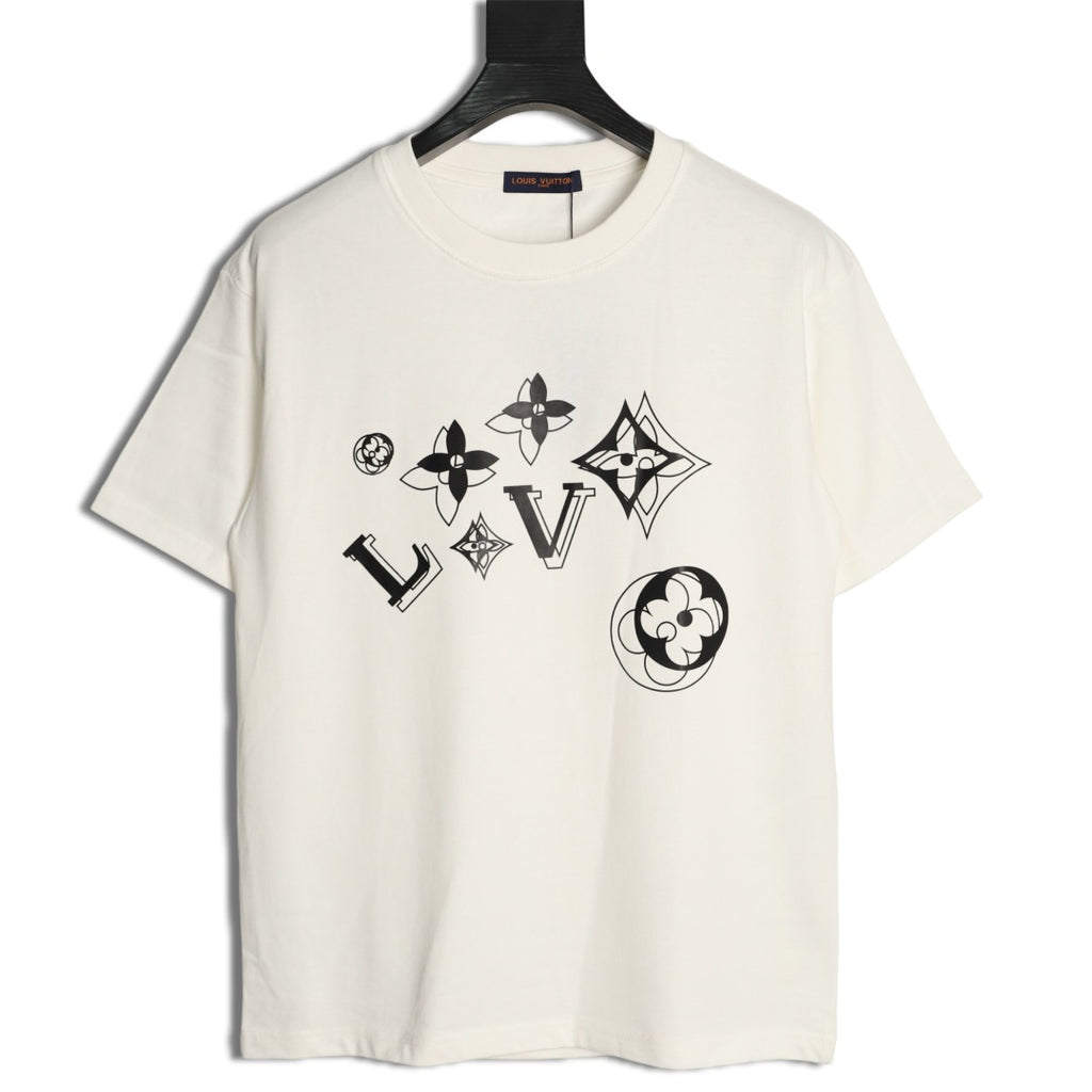 Louis Vuitton Abstract Monogram Print Short-Sleeve T-Shirt in White