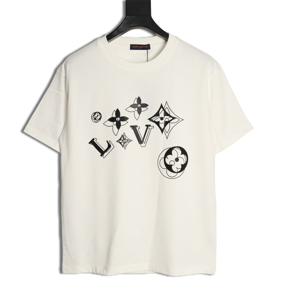 Louis Vuitton Abstract Monogram Print Short-Sleeve T-Shirt in White