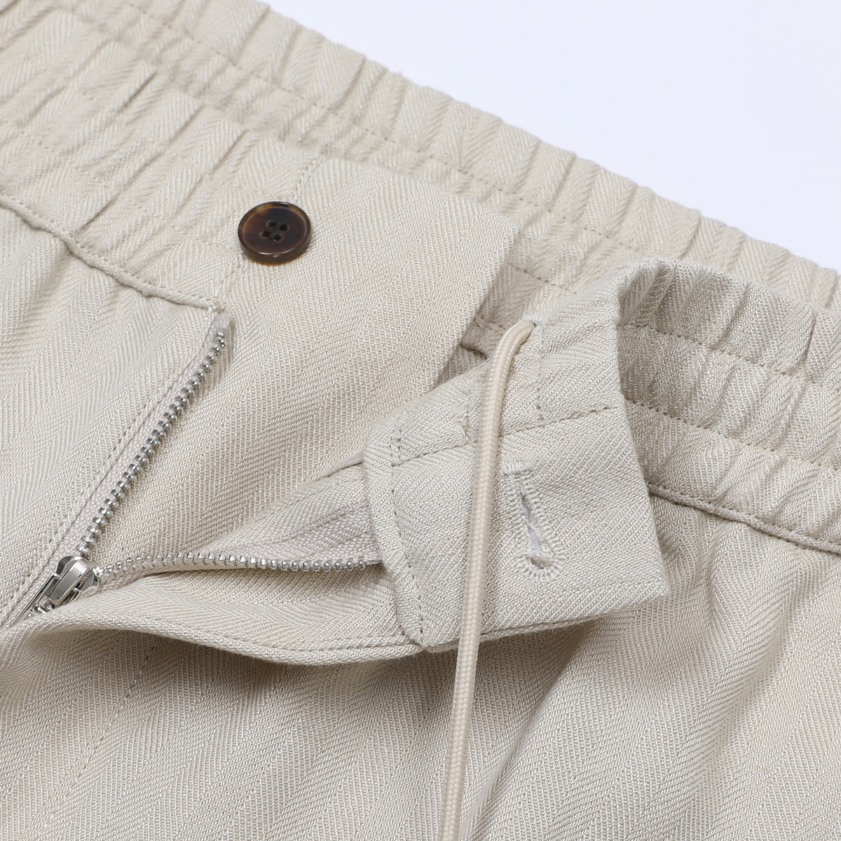 Hermès Men's Elastic-Waist Trousers in Light Beige