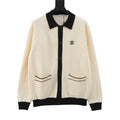 Chanel Contrast-Trim Knit Cardigan with CC Logo and Collar