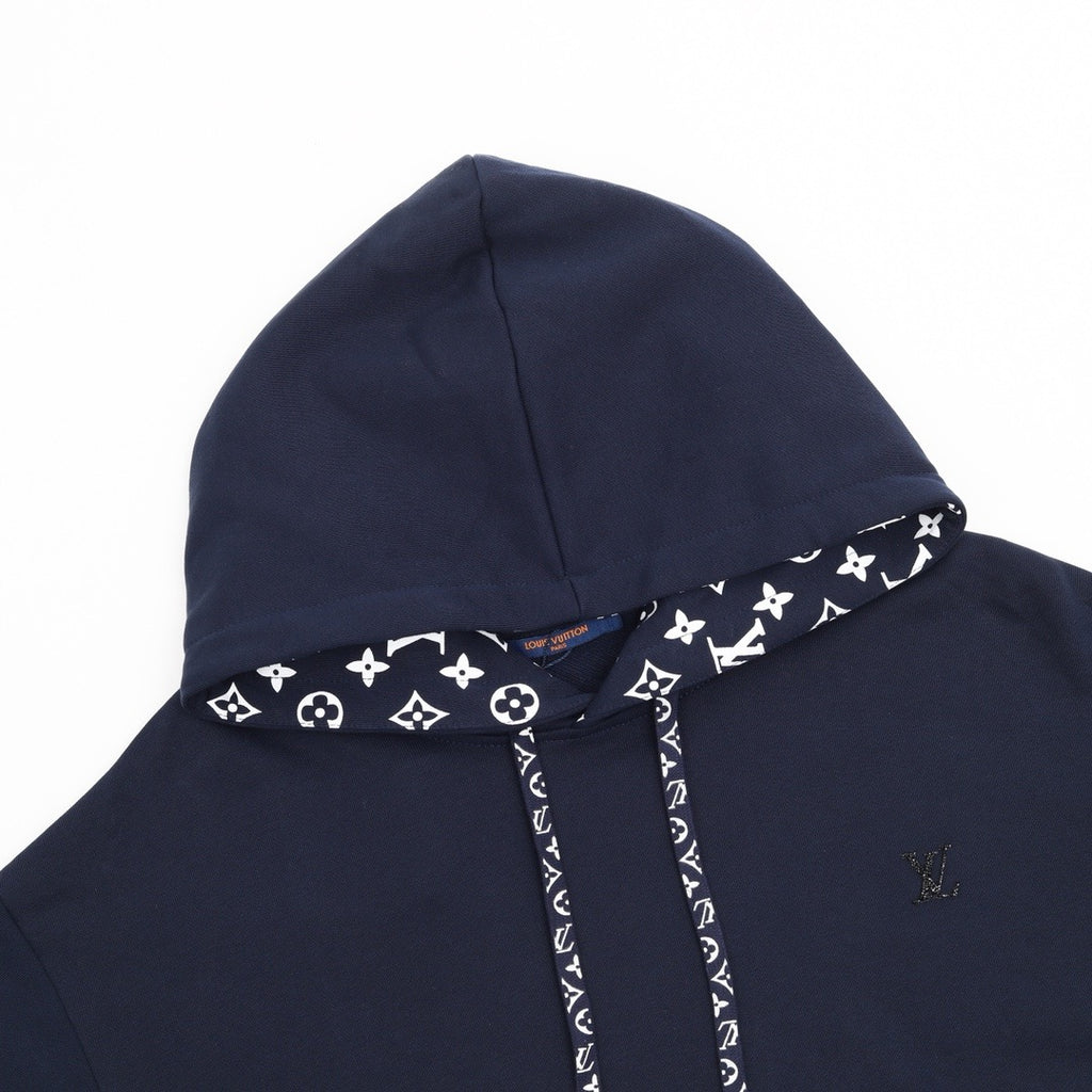 Louis Vuitton Women's Men's Navy Monogram-Lined Drawstring Hoodie
