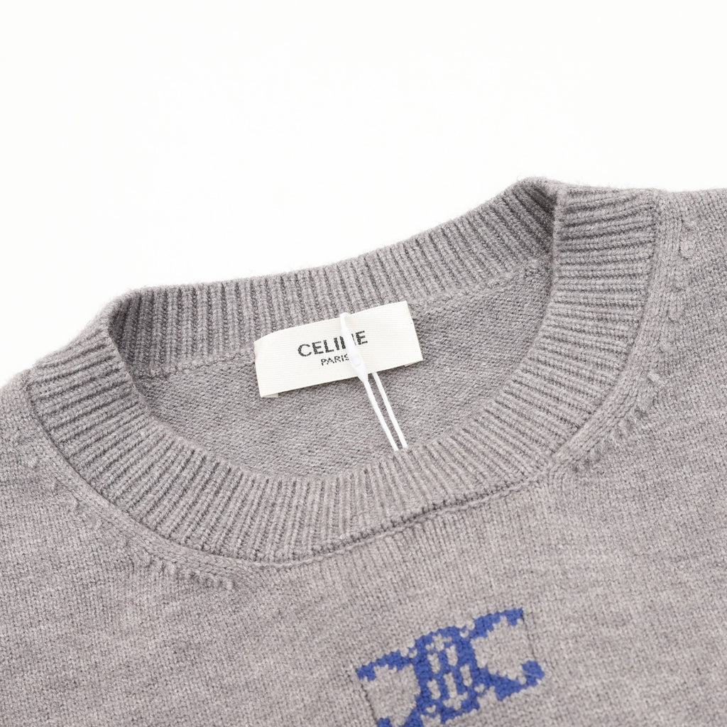 Celine Women's Men's Grey Triomphe Logo Crewneck Sweater