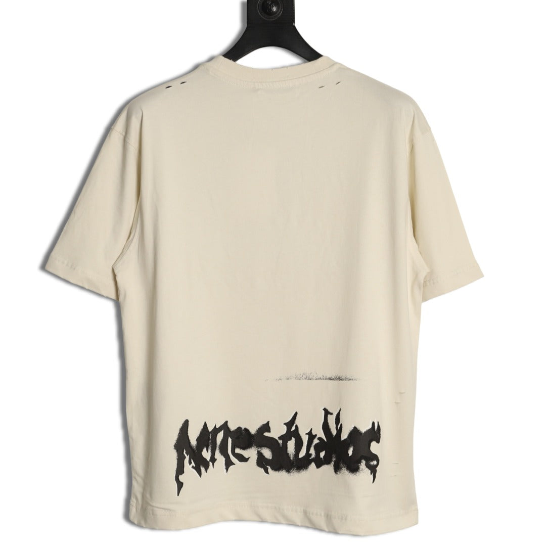 Acne Studios Gothic Logo Spray Print Short-Sleeve T-Shirt in Cream