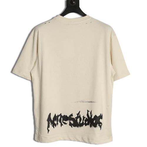 Acne Studios Gothic Logo Spray Print Short-Sleeve T-Shirt in Cream