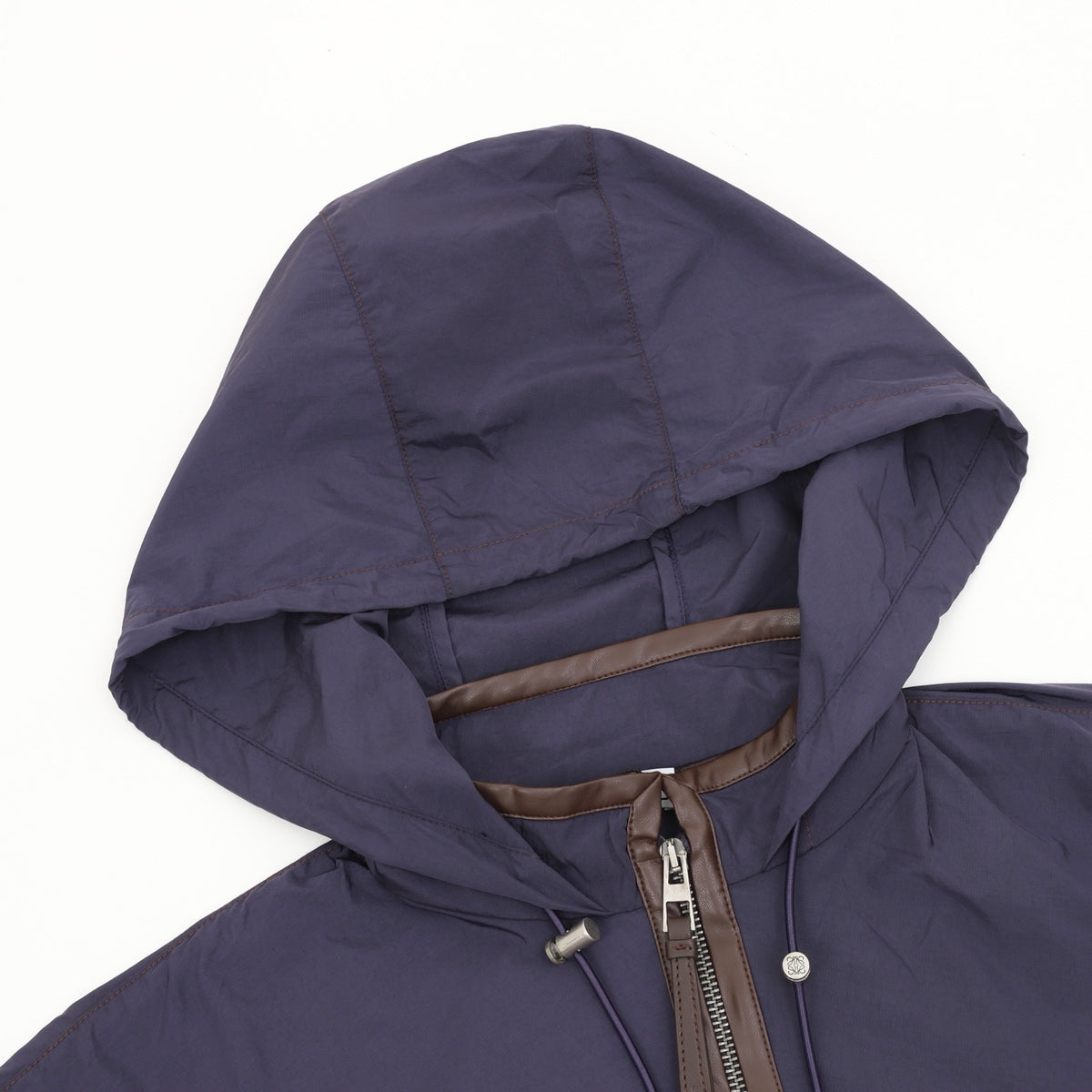 Loewe Women's Men's Navy Leather Pocket Hooded Windbreaker
