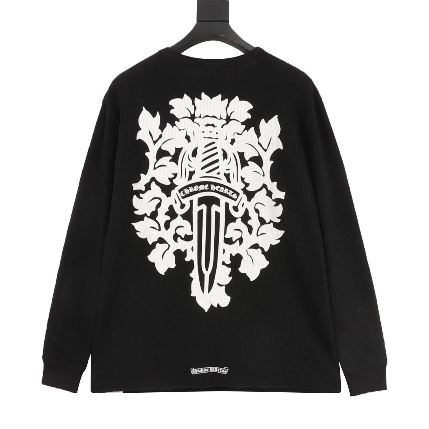 Chrome Hearts Vine & Sword Crest Long-Sleeve Tee — Black, Waffle Knit