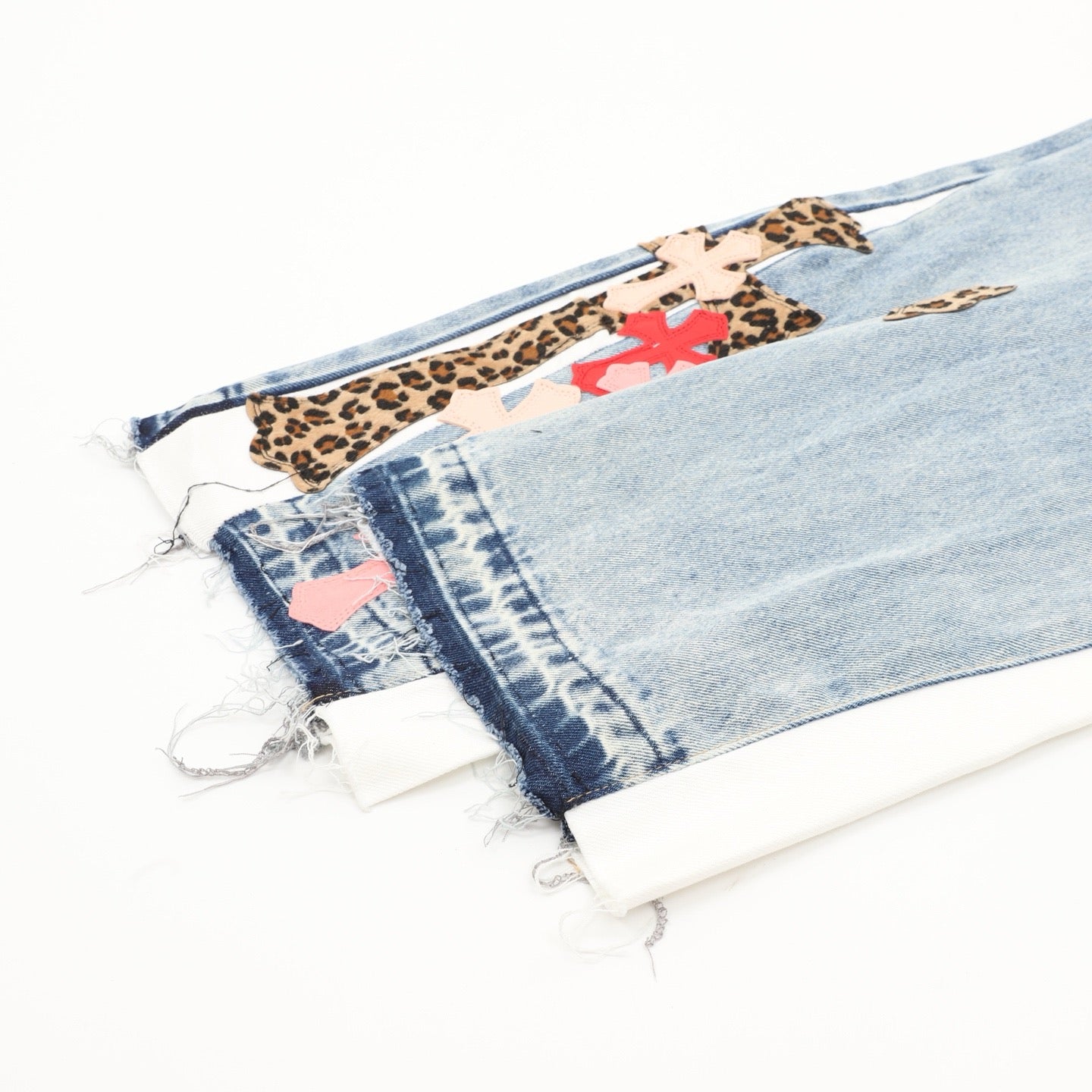 Chrome Hearts × Gallery Dept. Cross Patchwork Flare Jeans — Light Wash