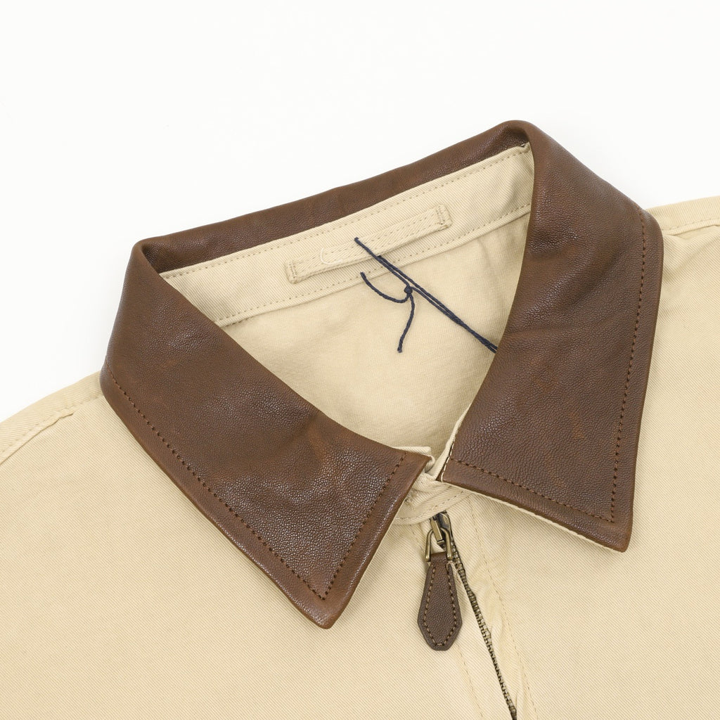Prada Women's & Men's Beige Leather-Collar Crest Logo Harrington Jacket