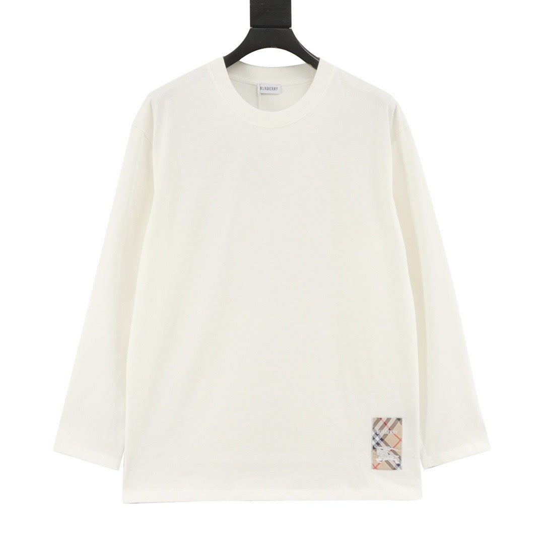 Burberry Equestrian Knight Check Patch Long-Sleeve Top — Ivory | SS25