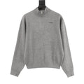Miu Miu Small Logo Half-Zip Stand Collar Knit Sweater | Light Grey Relaxed Luxury Knitwear