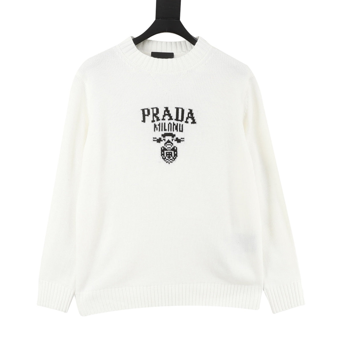Prada Women's Men's White Logo Graphic Crewneck Sweater