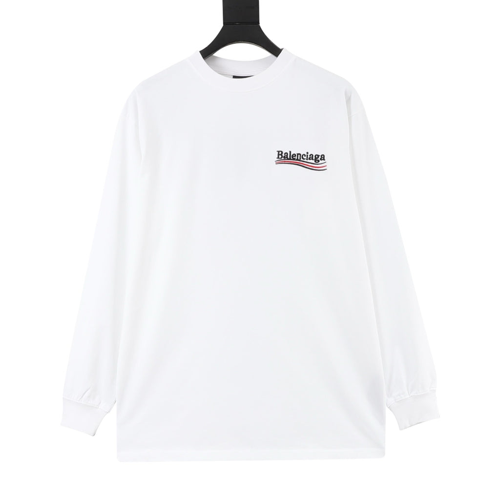 Balenciaga Women's Men's White Wave Logo Long-Sleeve T-Shirt