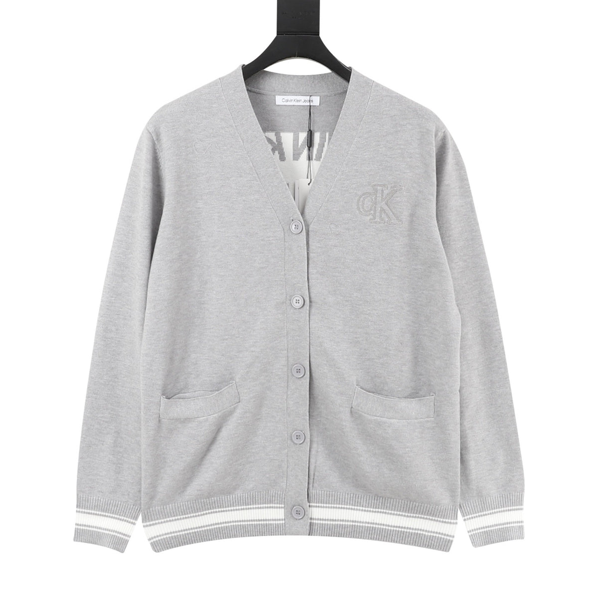 Calvin Klein Women's Men's Grey V-Neck Button-Front Knit Cardigan
