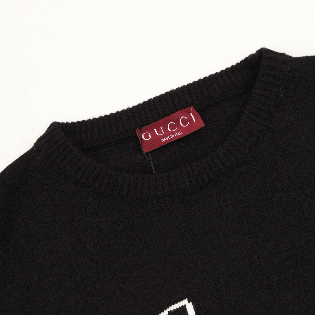 Gucci Women's Men's Black Script Logo Crewneck Knit Sweater