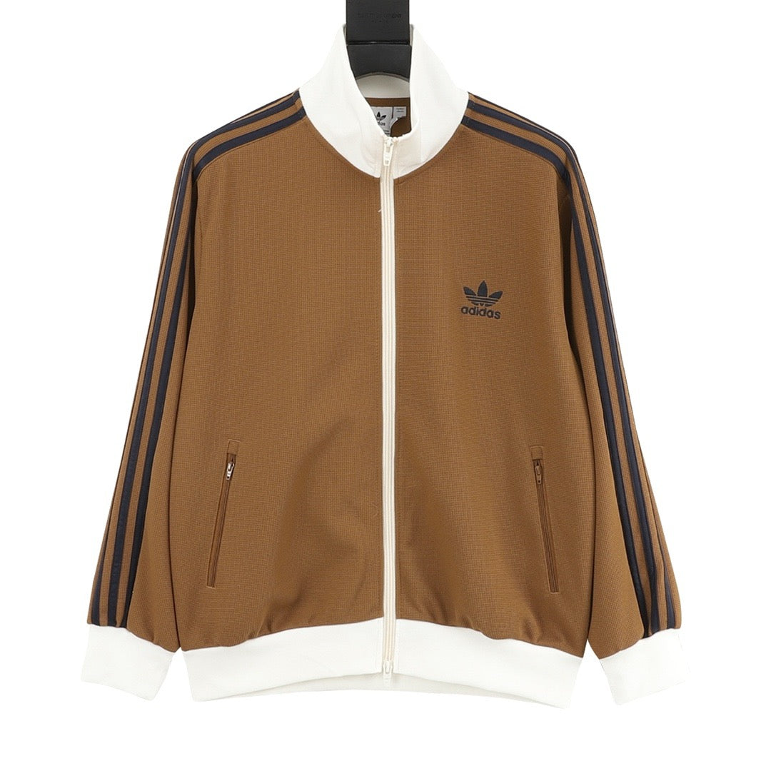 Adidas Originals American Retro Trefoil Track Jacket | Cream Burgundy Stripe Navy Trim
