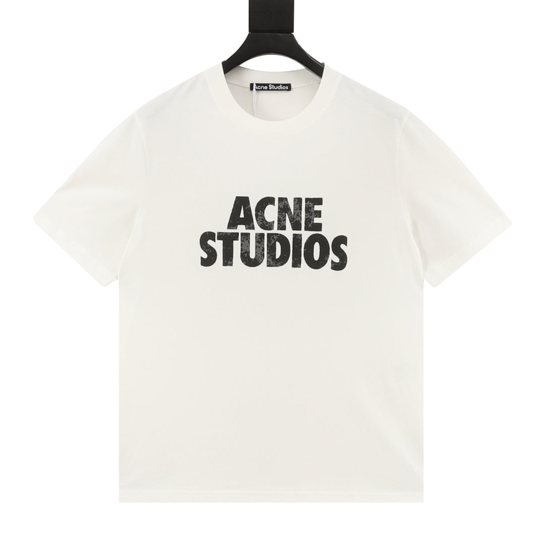 Acne Studios Vintage-Style Letter Logo Short-Sleeve T-Shirt in White