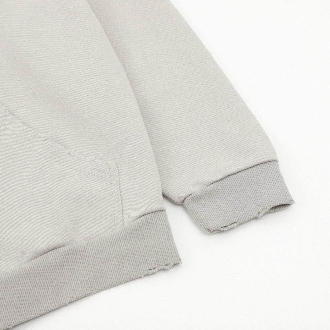 Balenciaga Women's Men's Light Grey Distressed Zip-Up Hoodie