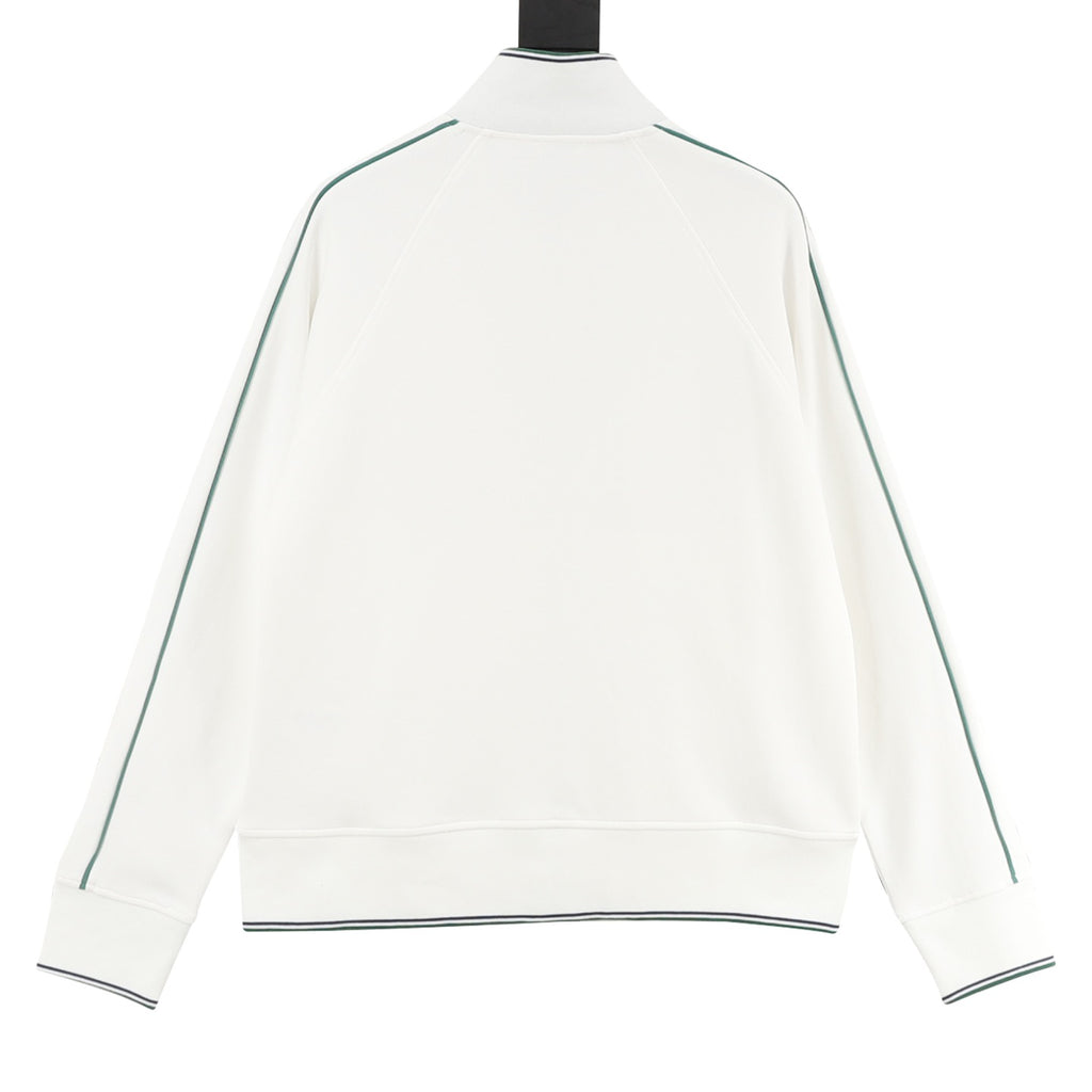 Burberry Equestrian Knight Argyle Knit Collar Zip Track Jacket | White Green Trim Luxury Outerwear