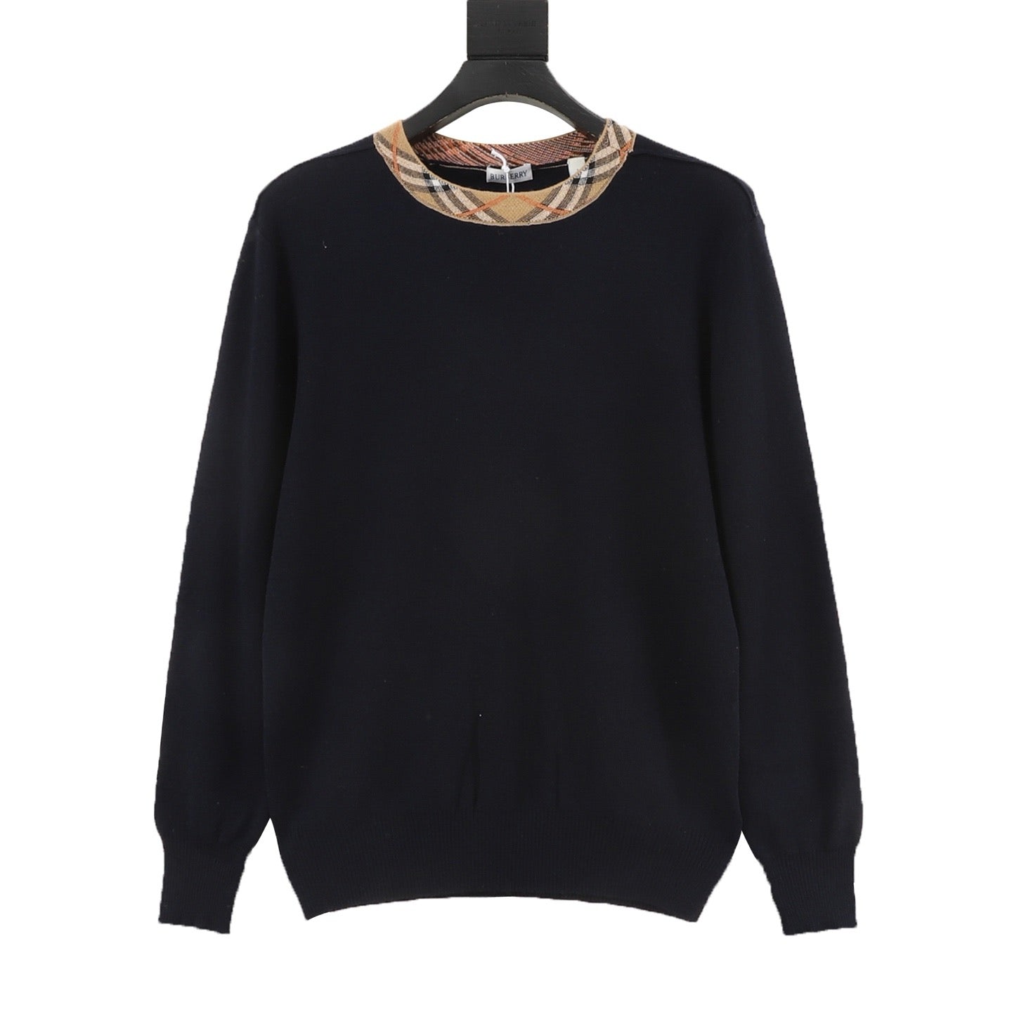 Burberry Check-Collar Knitted Wool Sweater