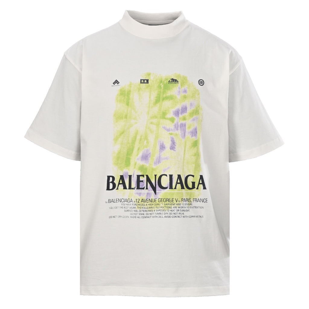 Balenciaga Men's Off-White Tie-Dye Mock Neck T-Shirt