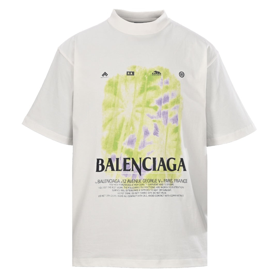 Balenciaga Men's Off-White Tie-Dye Mock Neck T-Shirt