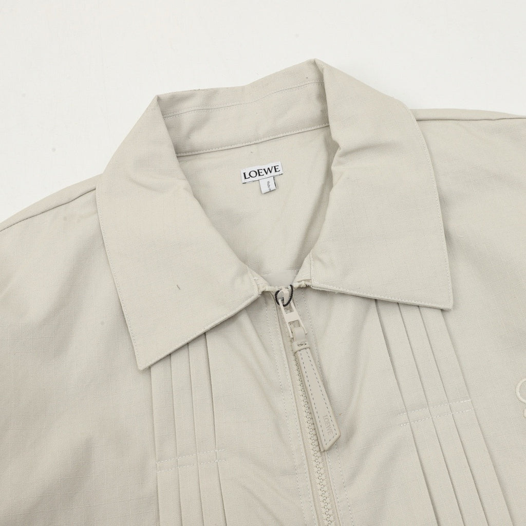LOEWE Women's & Men's Light Beige Anagram Logo Collared Zip-Up Jacket