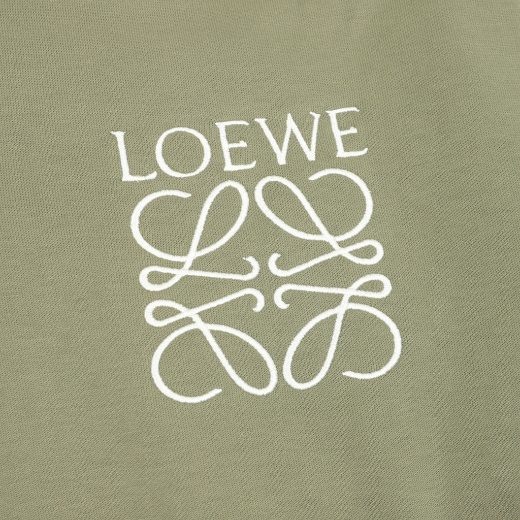 Loewe Anagram Logo Embroidered Contrast Sleeve Zip-Up Hoodie — Olive