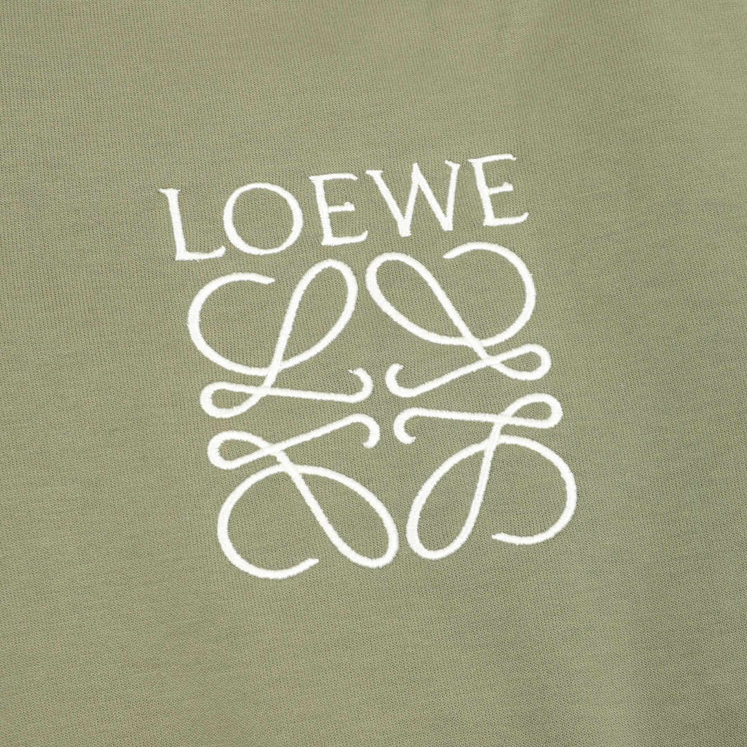 Loewe Anagram Logo Embroidered Contrast Sleeve Zip-Up Hoodie — Olive