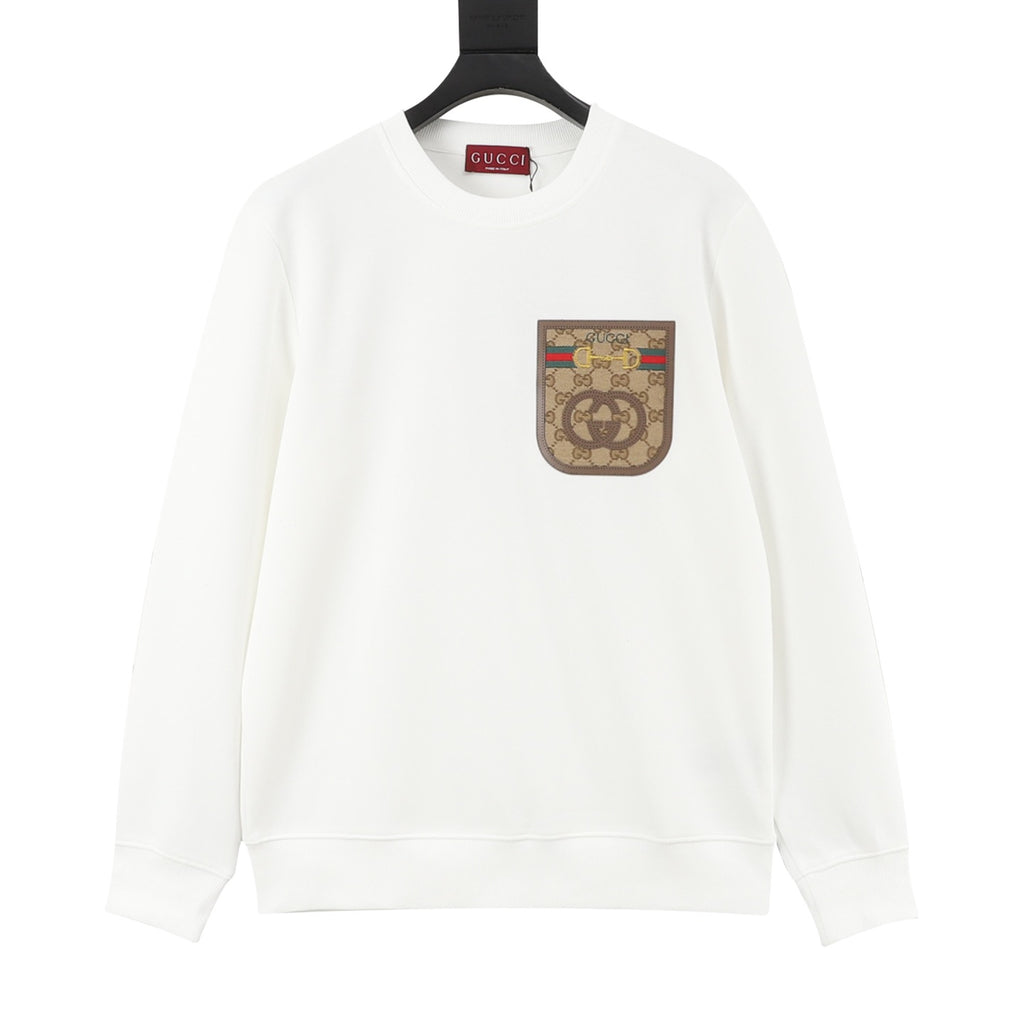 Gucci Women's Men's White GG Pocket Patch Crewneck Sweatshirt