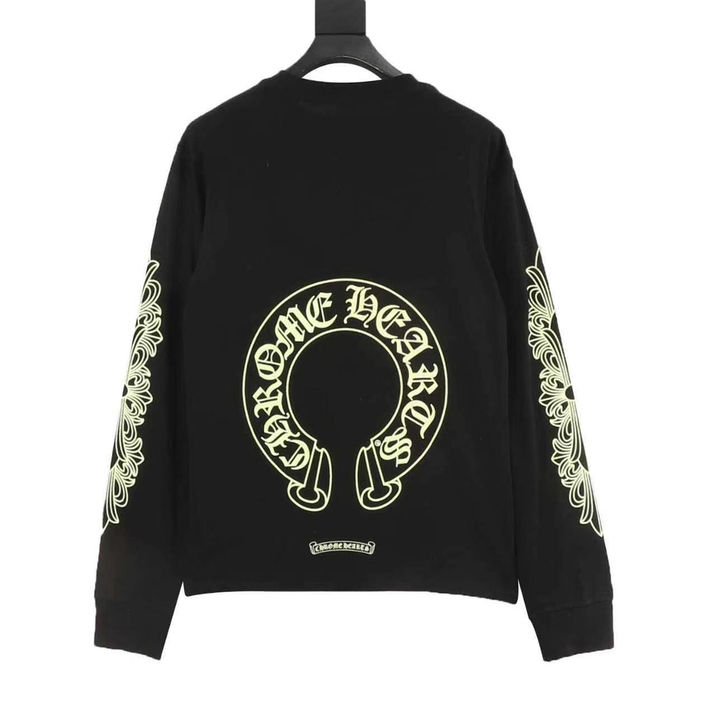 Chrome Hearts Horseshoe Logo Pocket Long-Sleeve Tee — Black, Cream Print