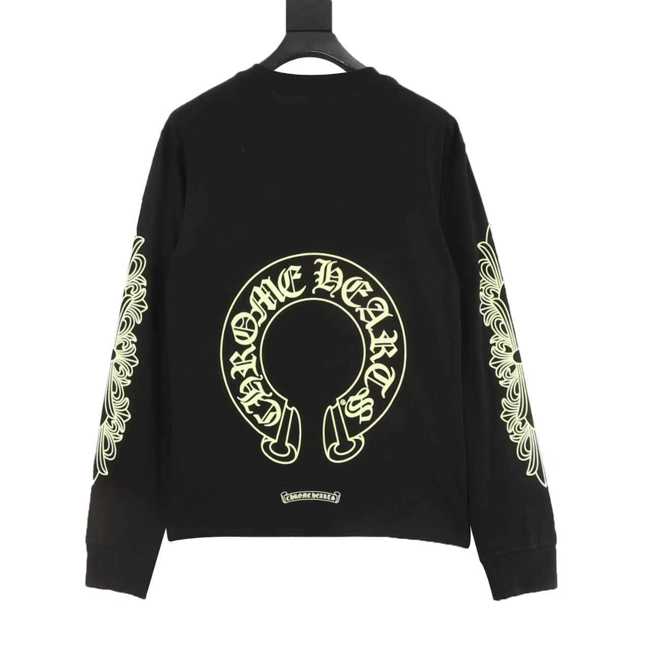 Chrome Hearts Horseshoe Logo Pocket Long-Sleeve Tee — Black, Cream Print