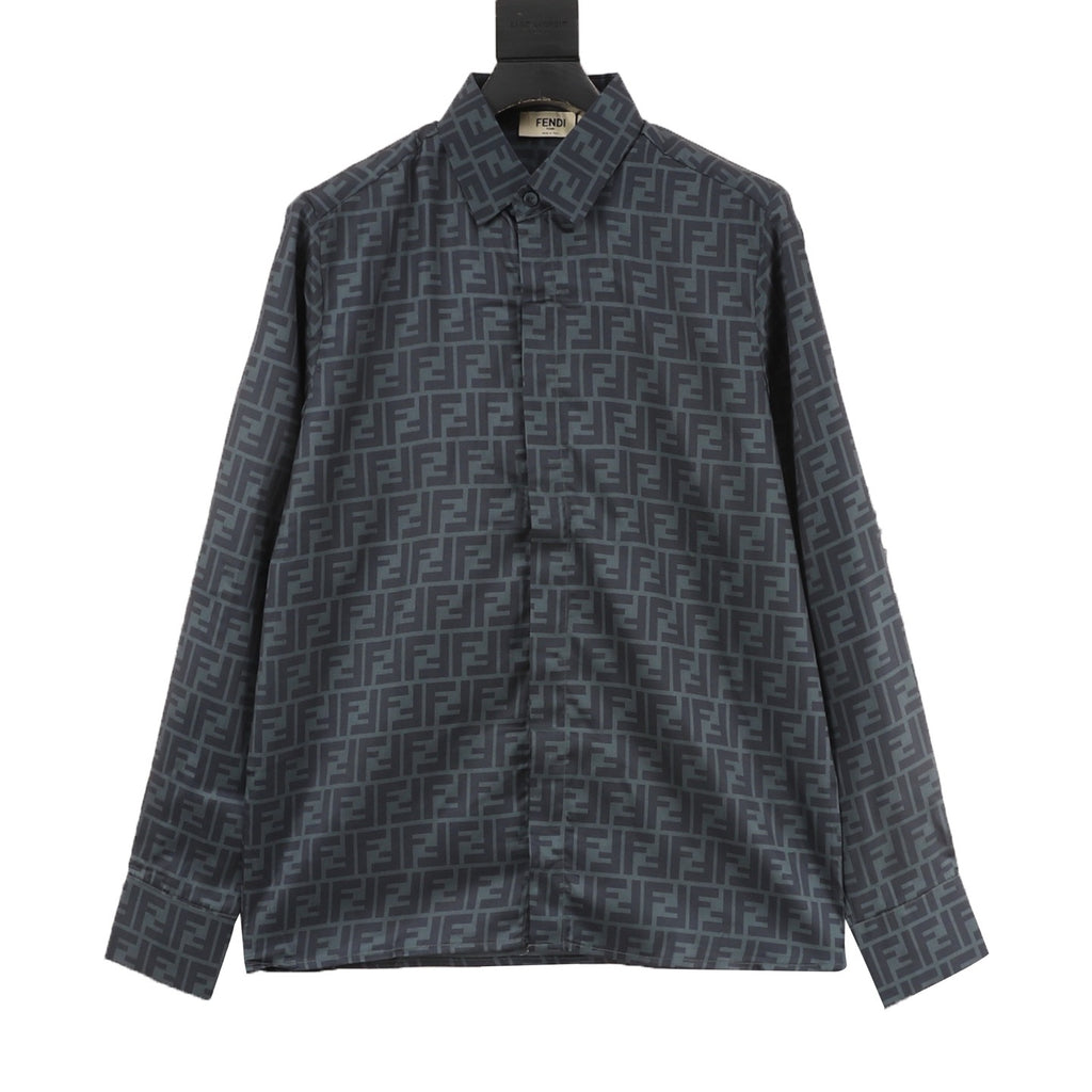 Fendi Classic All-Over FF Monogram Shirt | Dark Grey Tonal Luxury Long Sleeve