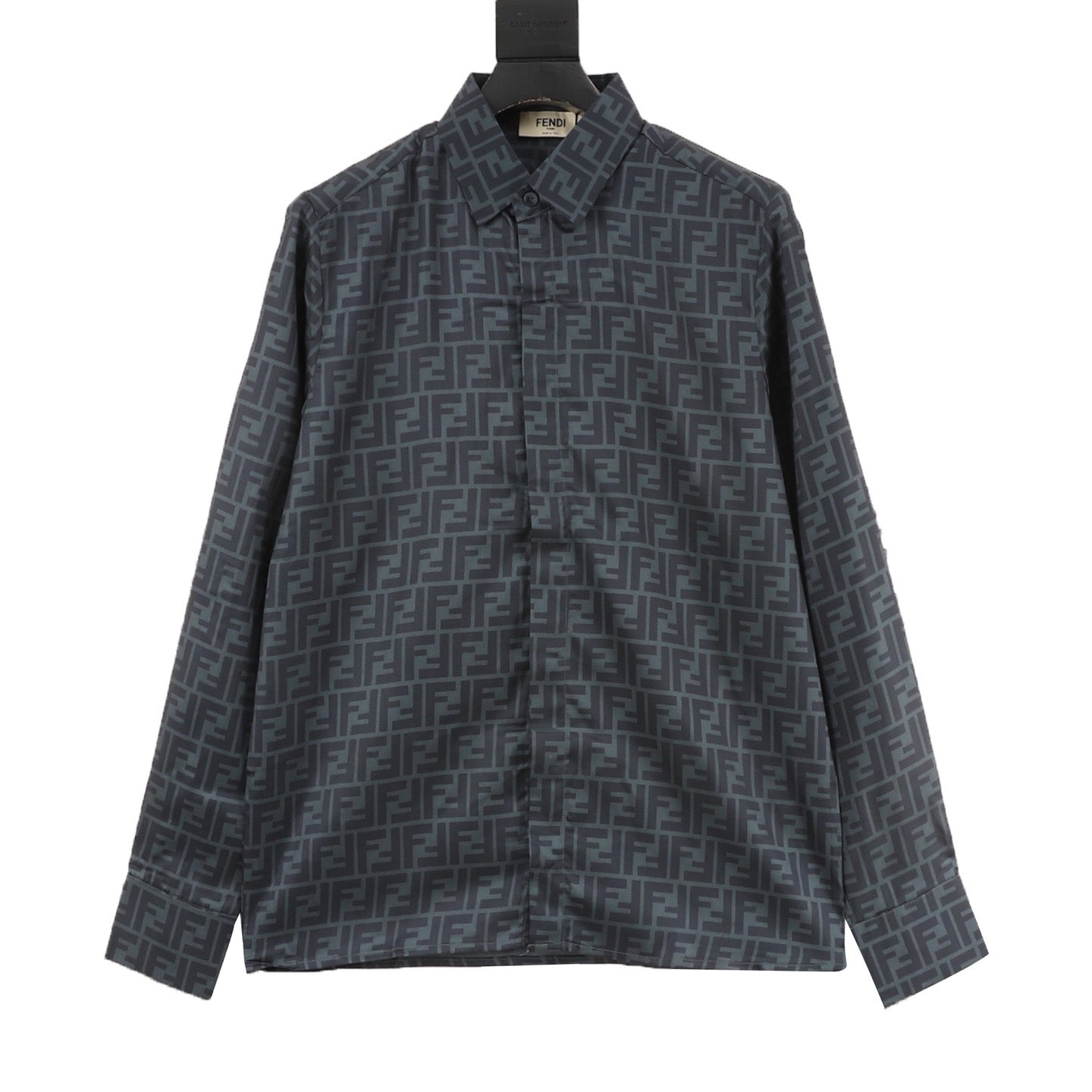 Fendi Classic All-Over FF Monogram Shirt | Dark Grey Tonal Luxury Long Sleeve