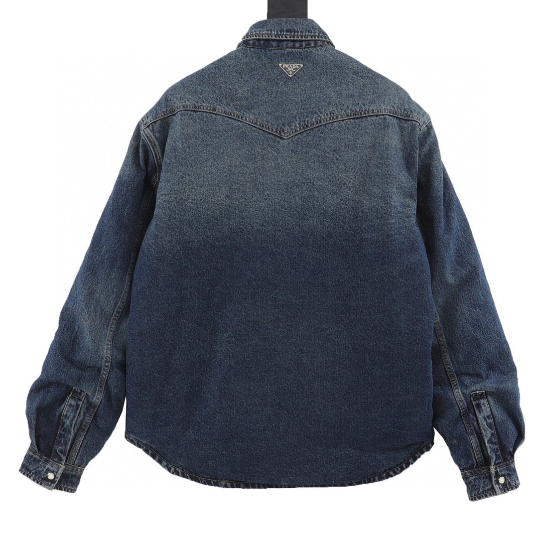 Prada Triangle Logo Western Yoke Quilted-Lined Denim Shirt Jacket