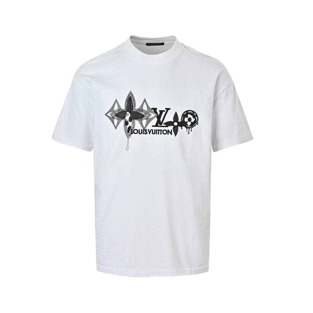 Louis Vuitton Drip-Effect Monogram Print Short-Sleeve T-Shirt in White