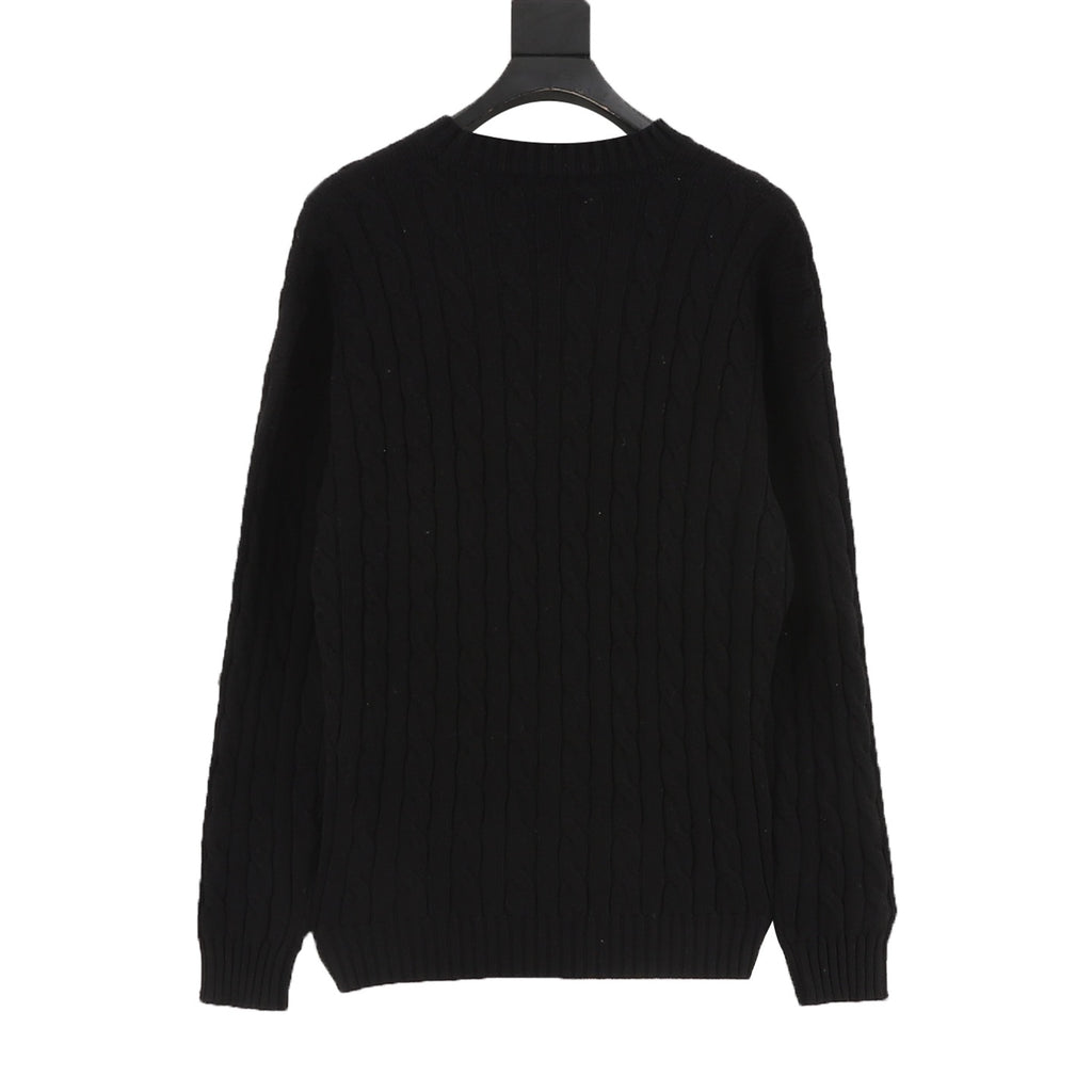 Prada Resort Anchor Logo Cable Knit Crewneck Sweater | Black Nautical Luxury Knitwear
