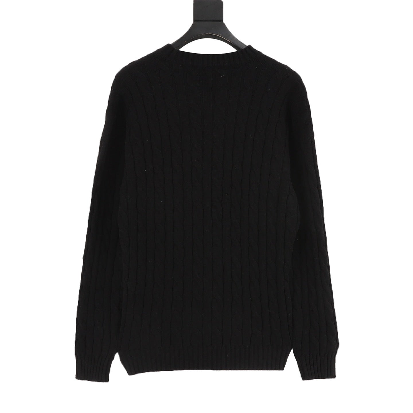 Prada Resort Anchor Logo Cable Knit Crewneck Sweater | Black Nautical Luxury Knitwear