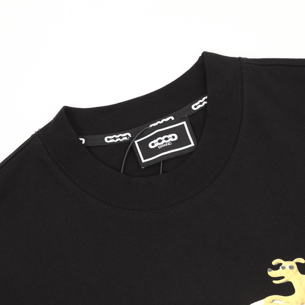 Good Brand Cartoon Animal Logo Print Short-Sleeve T-Shirt in Black