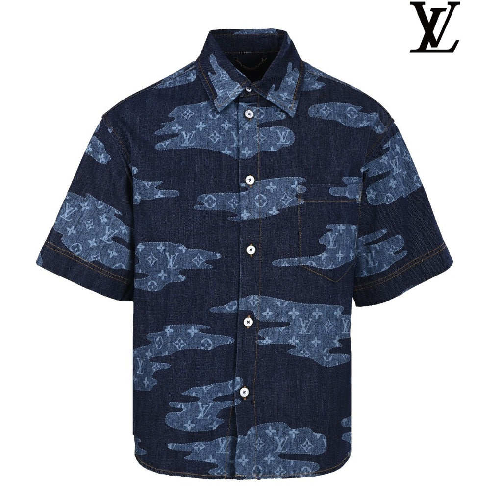 Louis Vuitton Men's Dark Blue Camo Monogram Denim Shirt