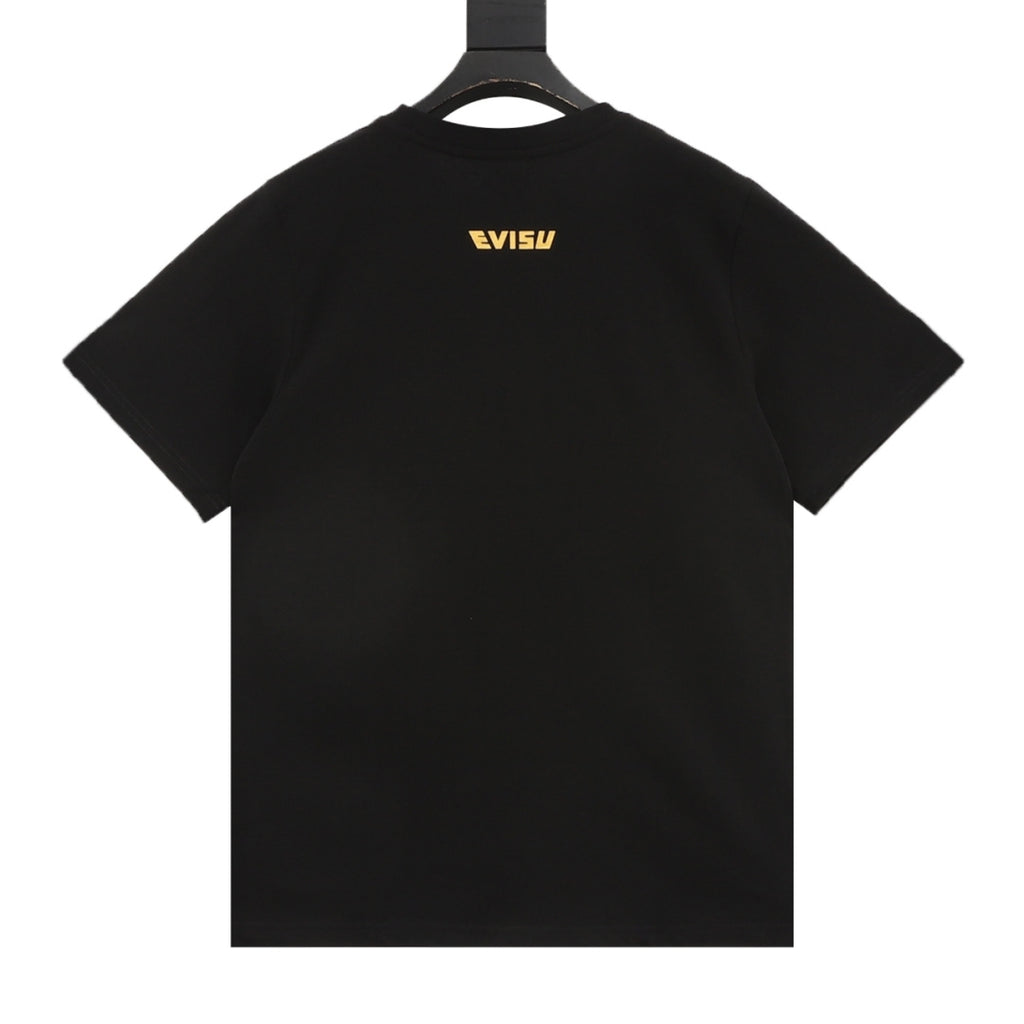 Evisu Floral Embroidery Seagull Logo Short-Sleeve T-Shirt in Black