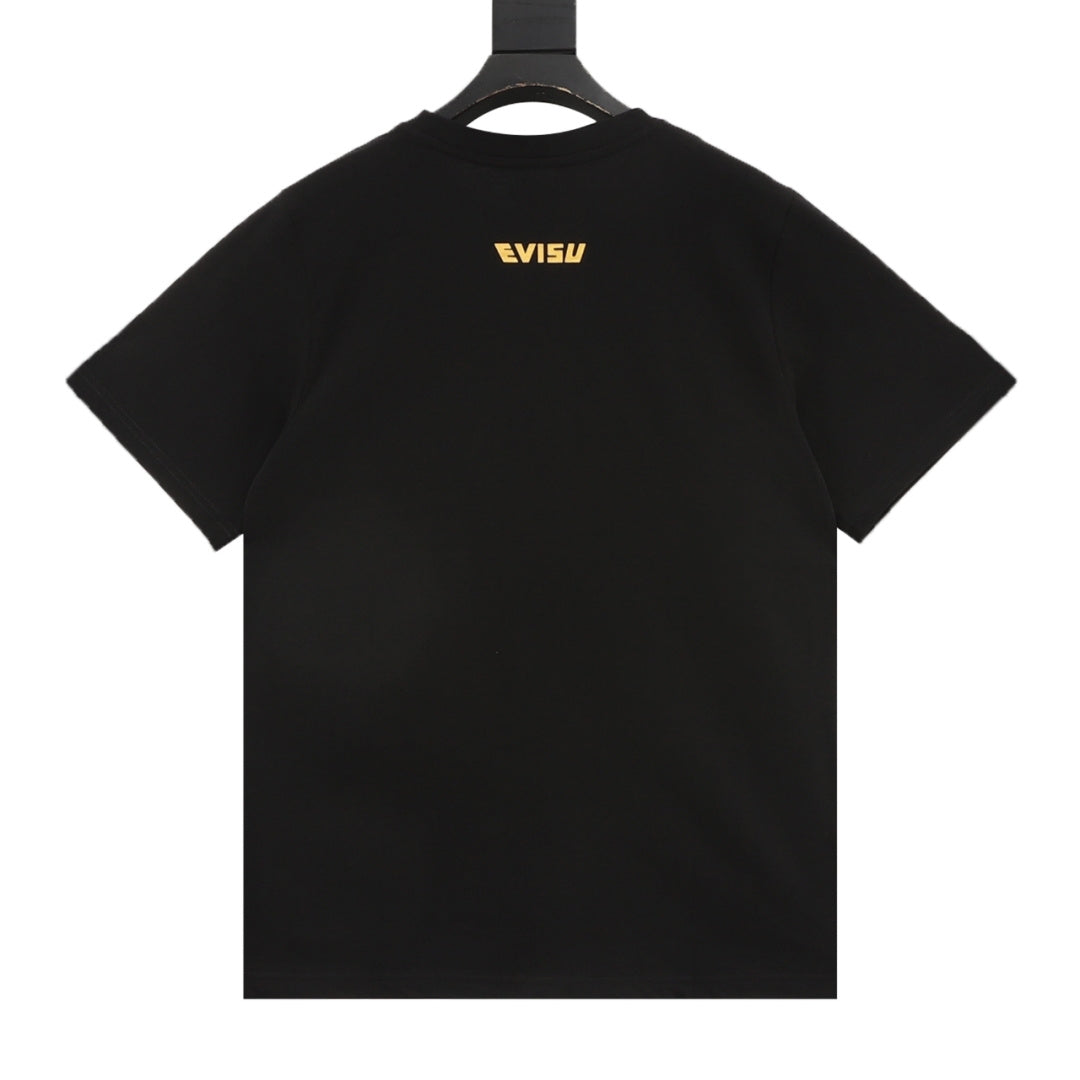 Evisu Floral Embroidery Seagull Logo Short-Sleeve T-Shirt in Black