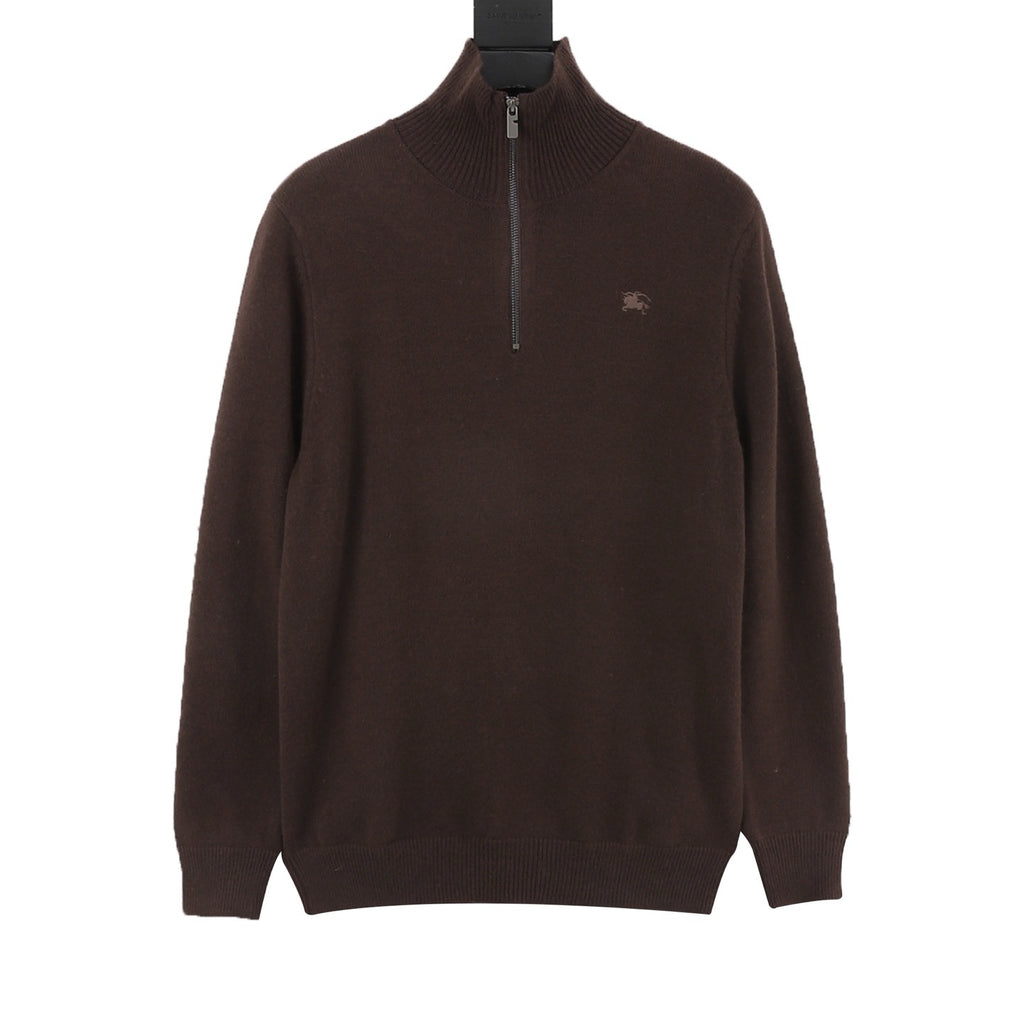 Burberry Women's Men's Brown Half-Zip Wool Sweater