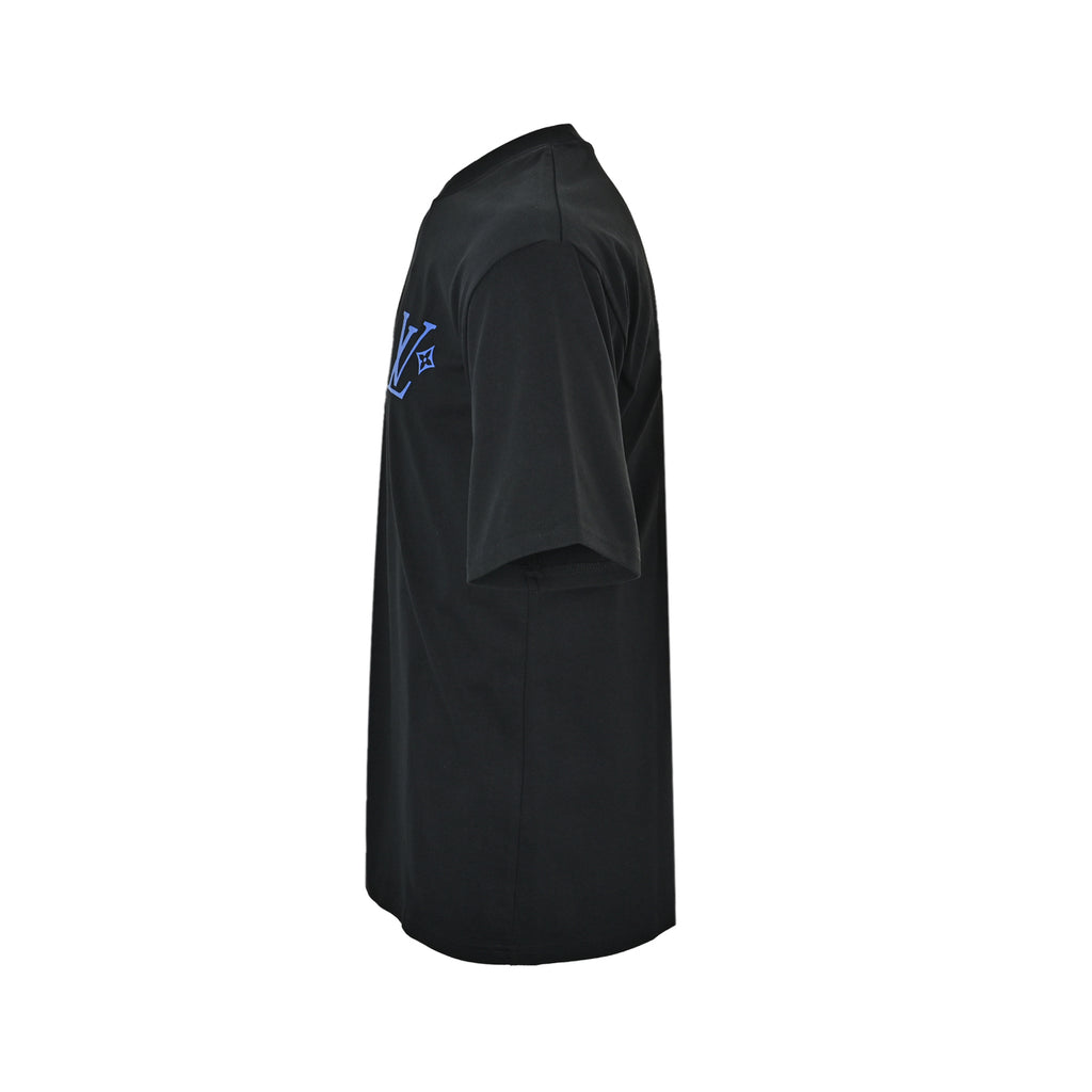 Louis Vuitton Equipe Blue Logo Print Short-Sleeve T-Shirt in Black