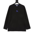 Burberry Equestrian Knight Embroidery Long-Sleeve Top — Black, Cobalt Detail